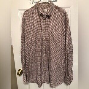 Peter Millar Sz XL Mens Gingham Brown Plaid Long Sleeve Button Down Cotton Shirt